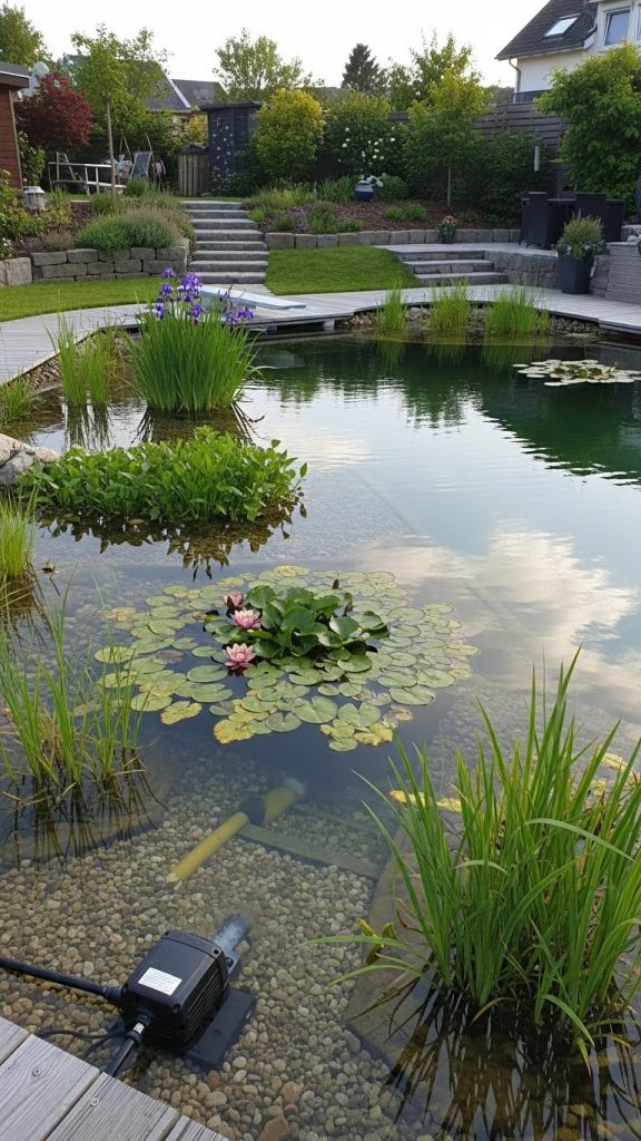 simple pump attached to a freshwater pool to help keep it clean