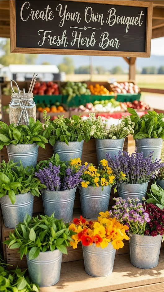 mix and match herbs bouquet at farmers stand