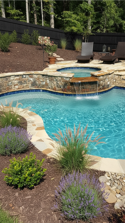 landscaped garden around a backyard pool