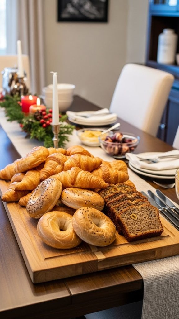 Pastries mixed on a large wooden board for Christmas