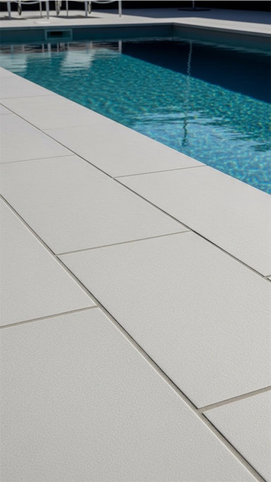 Large porcelain tiles around pool edge