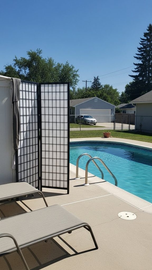 Large privacy screen blocking view next to pool