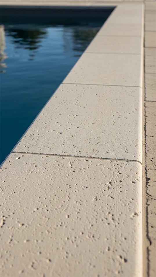 limestone coping around a pool edge