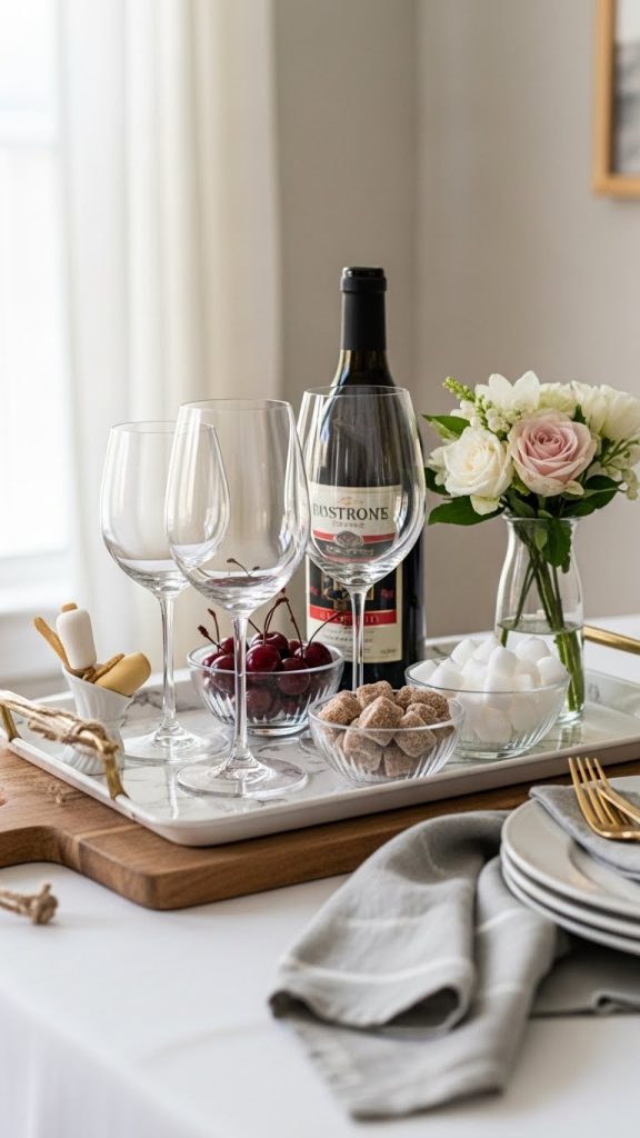 Mini drinks station set up for toasting at midnight on new years