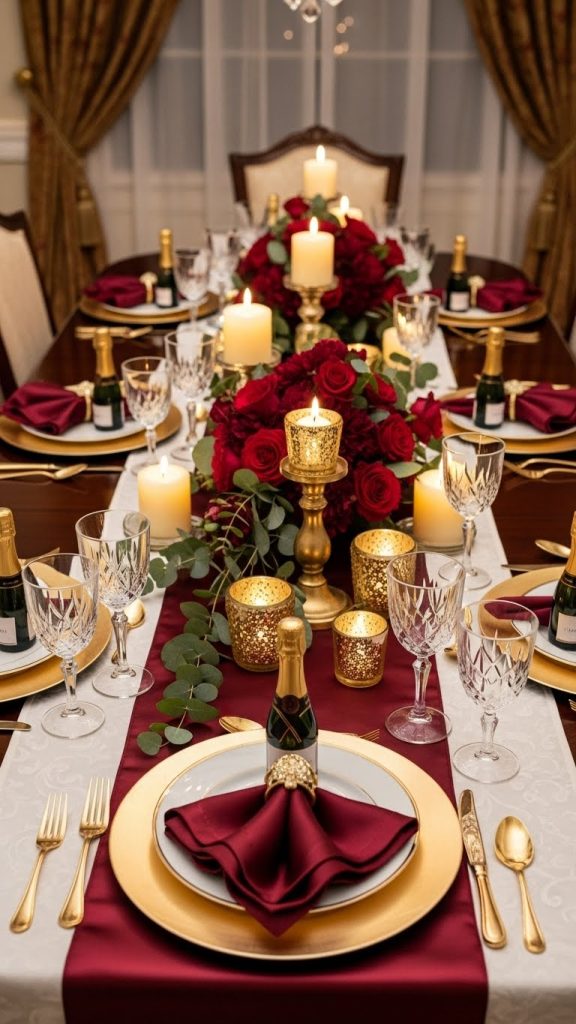 small champagne favors placed at each table setting for new years eve