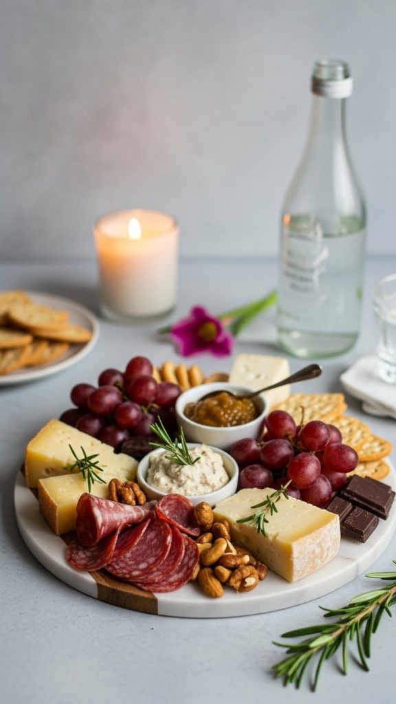 Mini charcuterie board for two people with meats and cheese