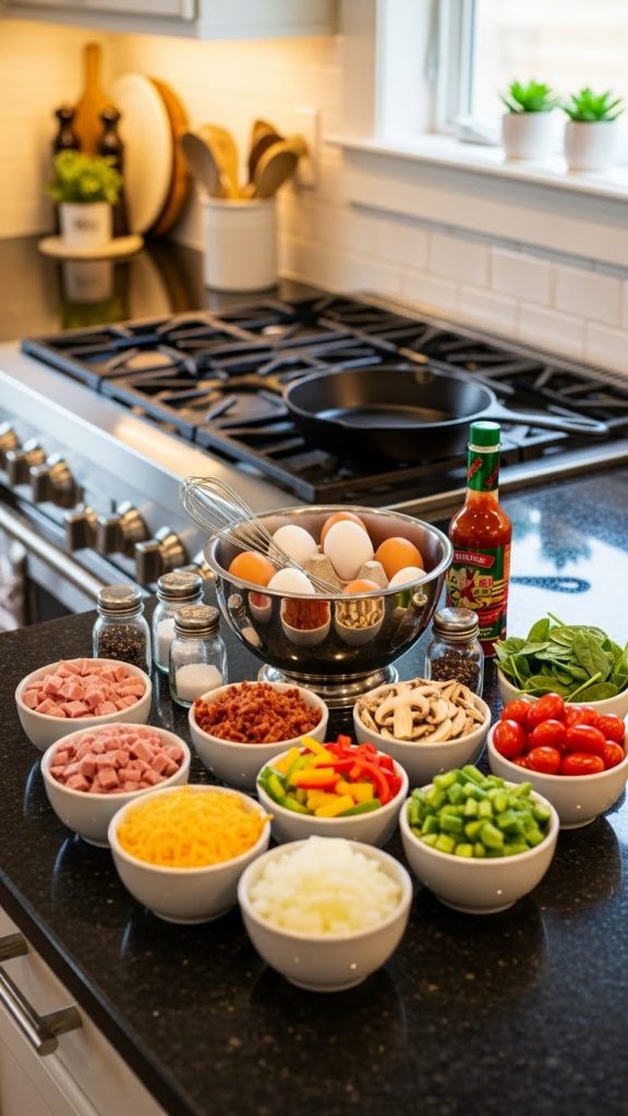 Mini omelette station next to cooker in the kitchen 