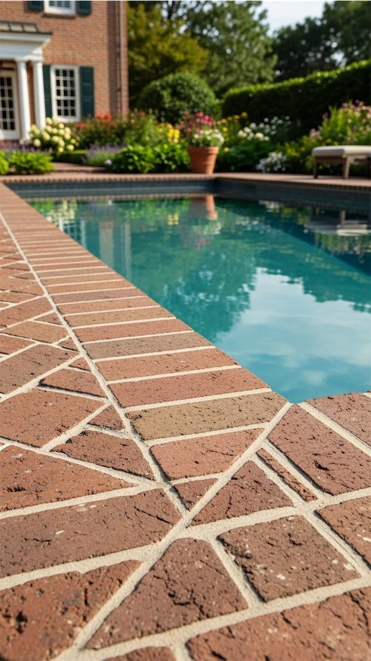 real red brick pool edge design 