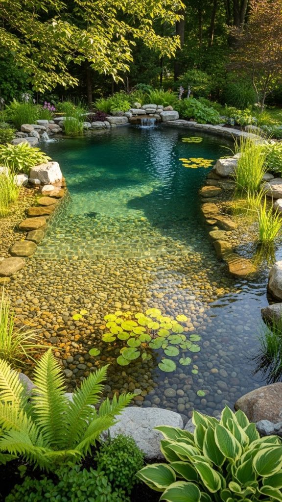 Freshwater DIY Pool with a gradual slope making it easier to get in and out of