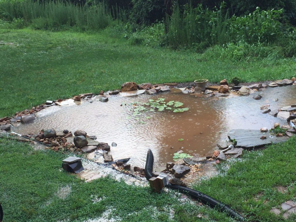overflow drain on a pond