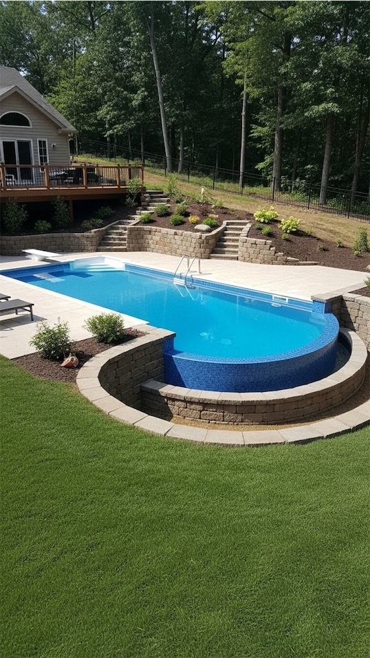 a pool built into the slope of a hill