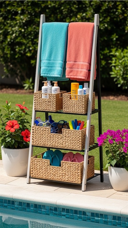decorative ladder used to hold towels