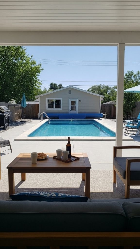 Coffee table on a pool patio