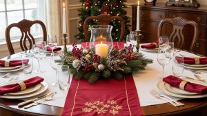 round dining table set for christmas