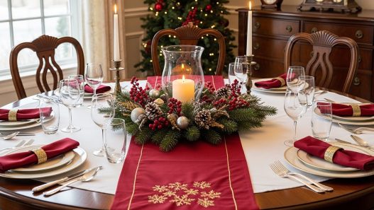 round dining table set for christmas