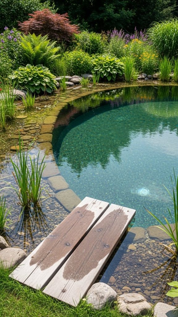 Freshwater DIY Pool decking with two planks making it easier to get in and out of the pool