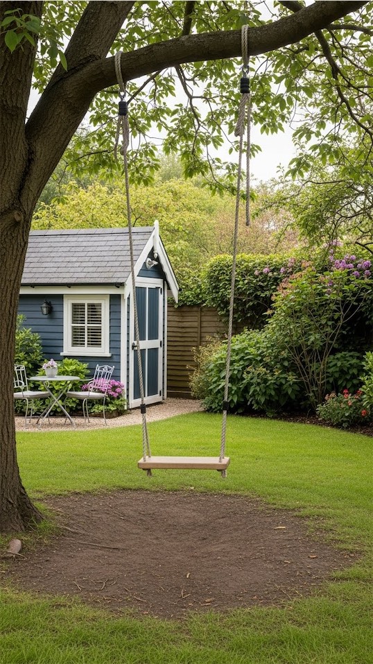 low tree swing for kids in garden