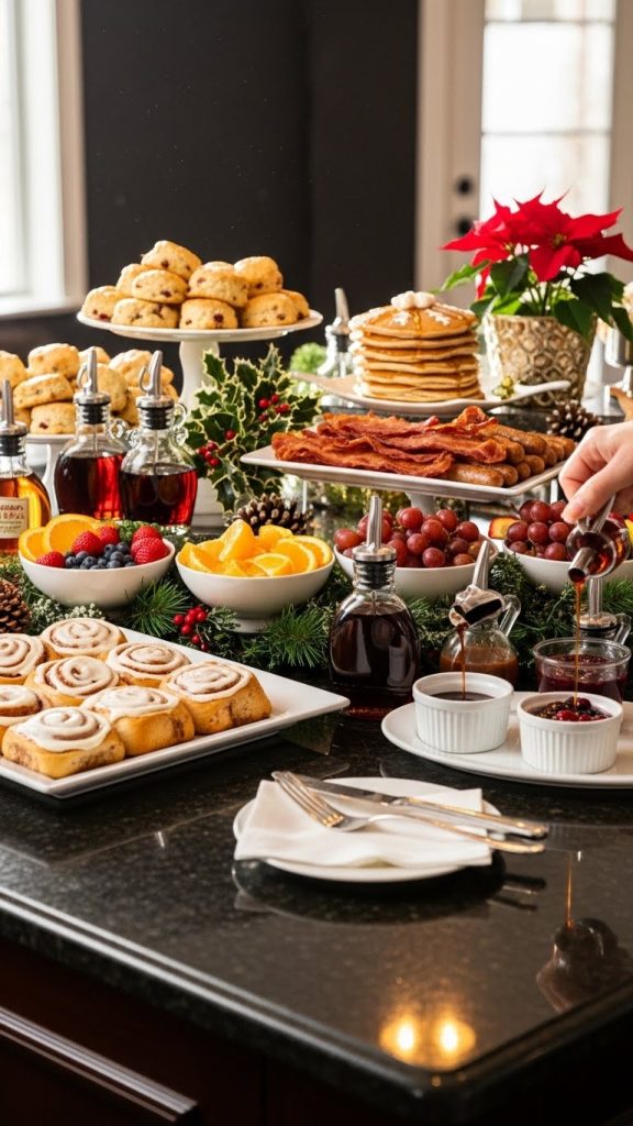 syrup in small containers and bottles for christmas breakfast 