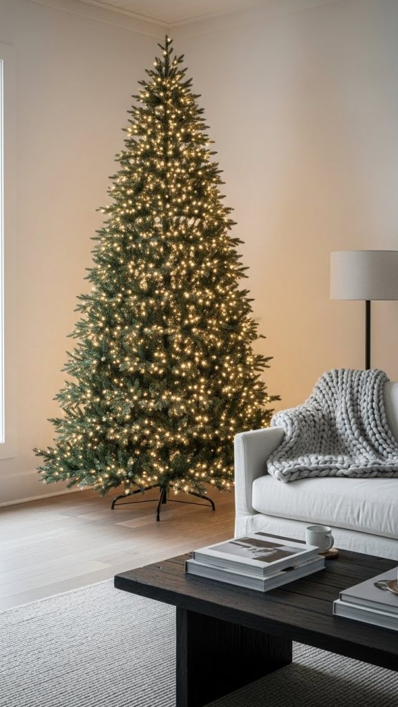 christmas tree bare with only fairy lights 