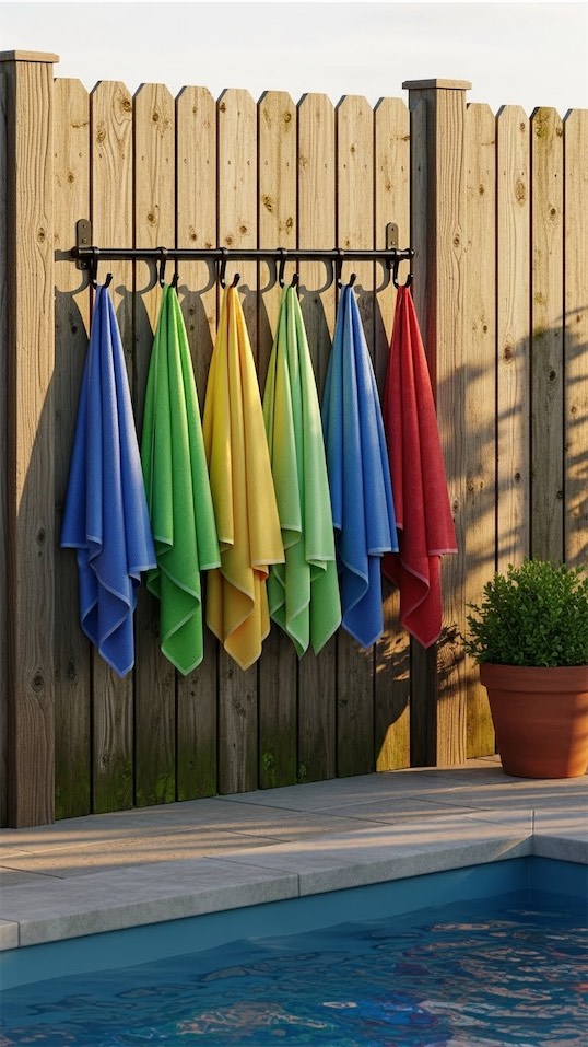fence with S hook holding towels
