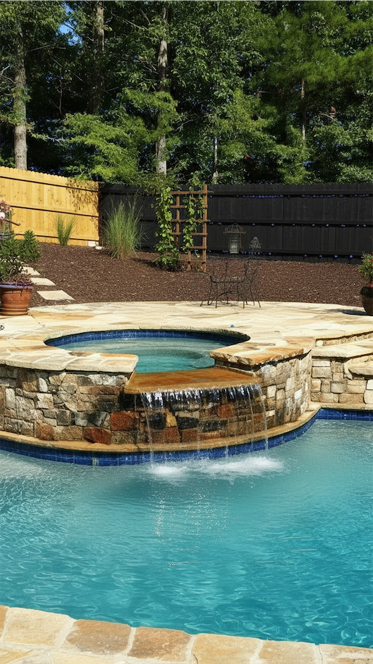 Partial Above Ground Pool with a waterfall feature