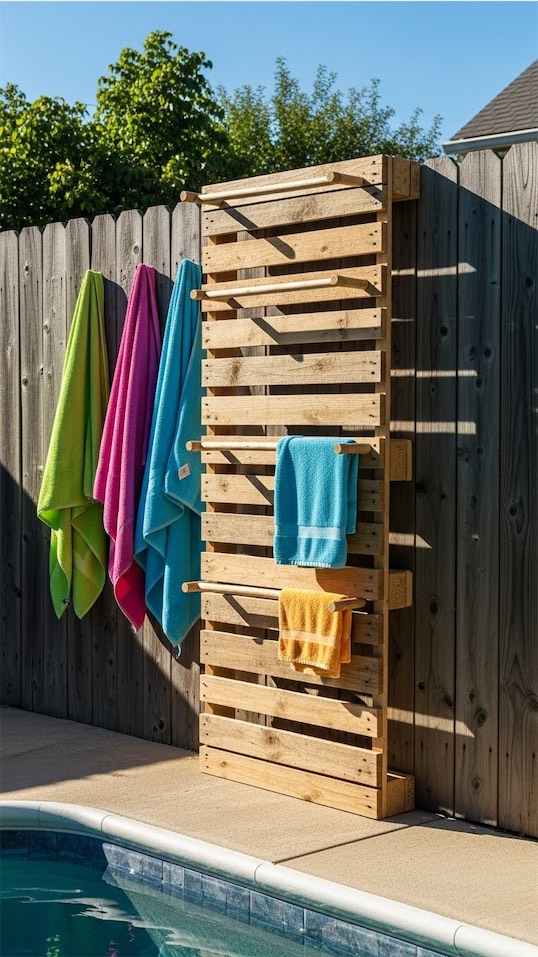 DIY pallet Pool Towel Rack