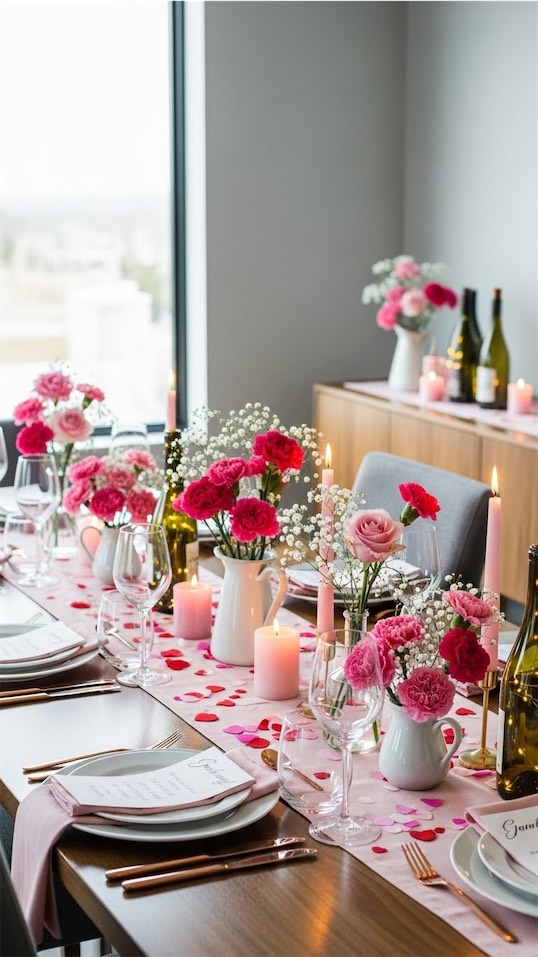 flowers in small bunches separated and put into vases