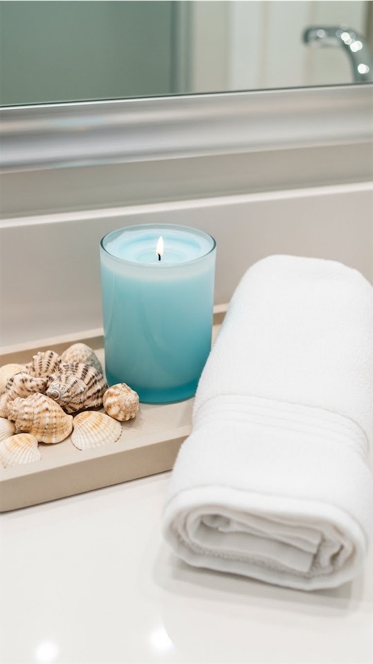 coastal inspired bathroom tray decor