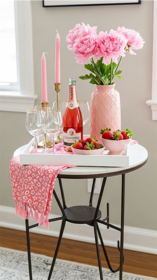 drinks set up on small side table