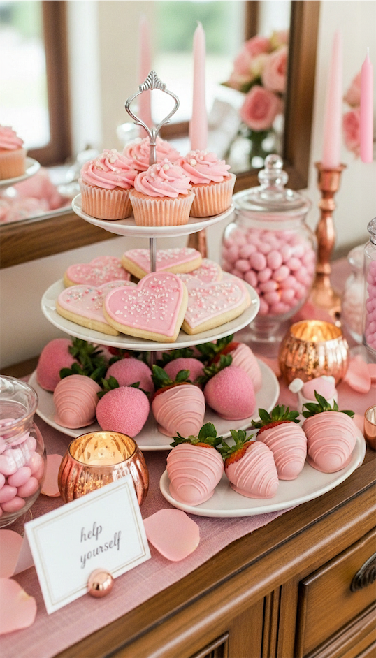 dessert set up on sideboard in dining room