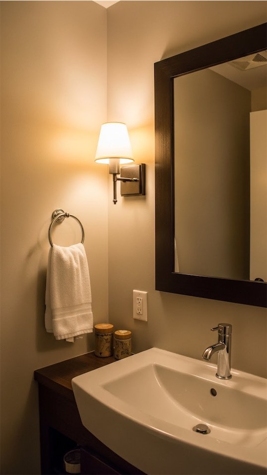 wall sconce Guest Small Bathroom Renovation