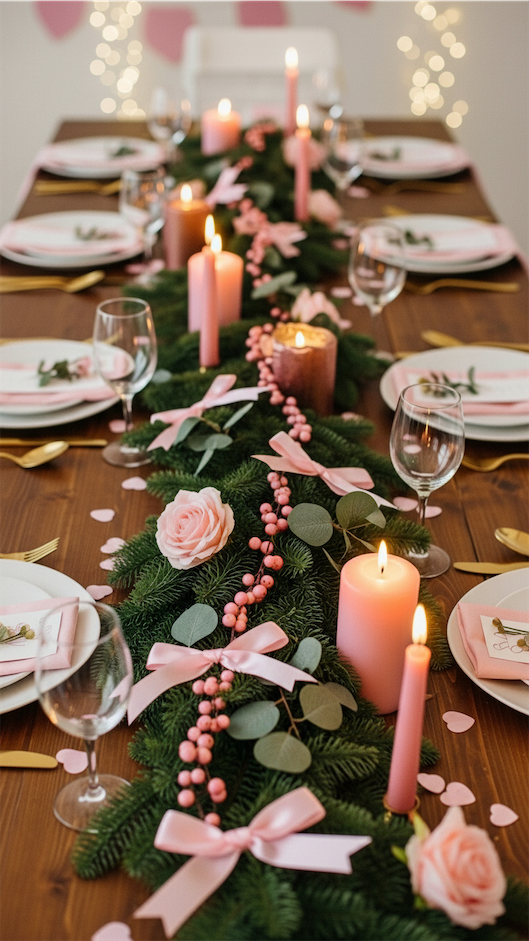 reused christmas garland with pink decor for valentines