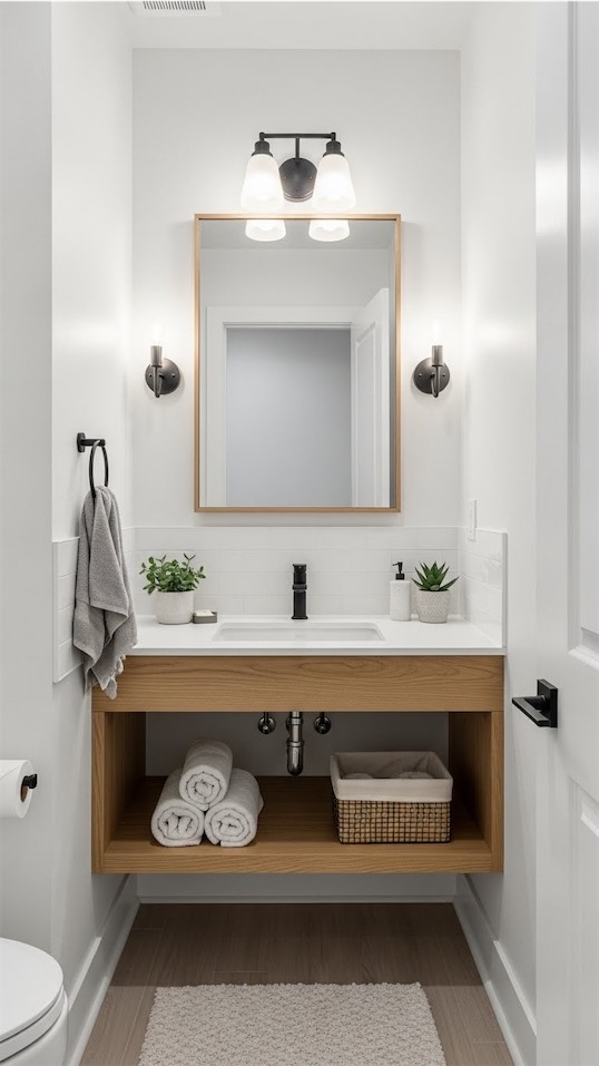 slim vanity in a guest bathroom