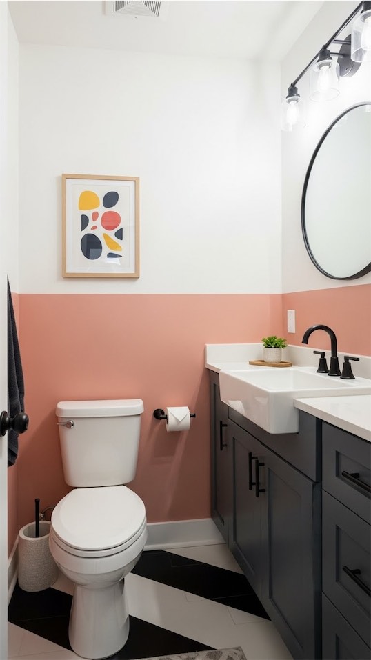 half and half color on toilet wall