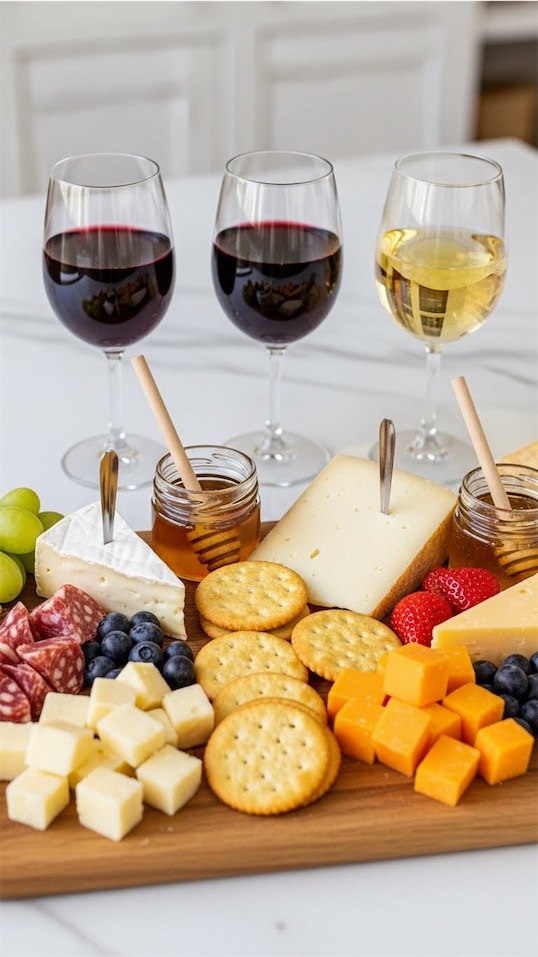 wine and cheese Galentine's Charcuterie Board
