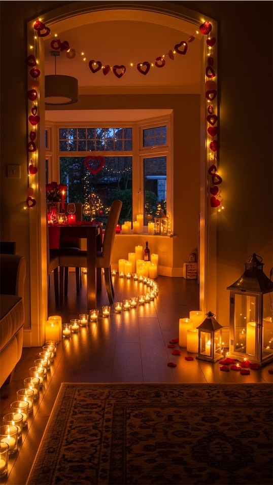 pathway of candles leading from one room to another