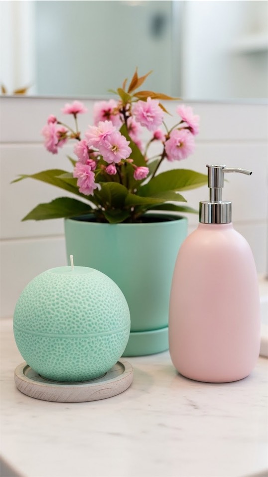 pastel trio of dispensers Spring Bathroom Counter Decor
