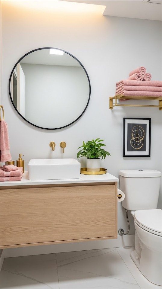 blush towels in guest bathroom
