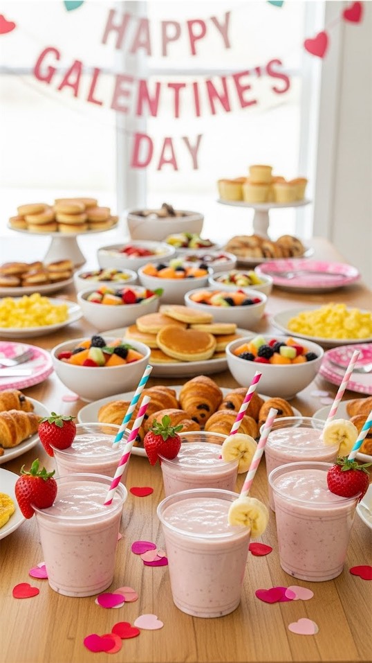 strawberry and banana smoothies for Galentines Brunch for Kids
