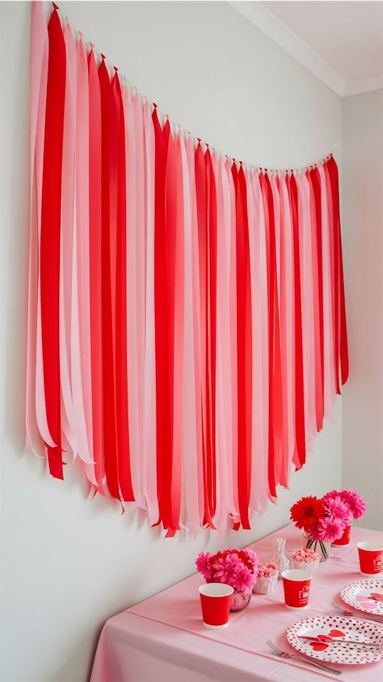 pink and red streamers on wall 