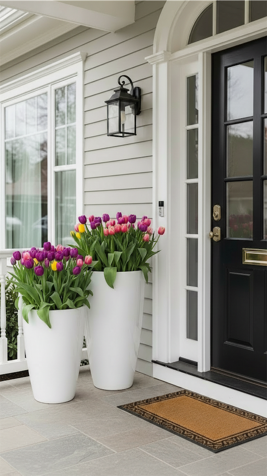 planters spring porch decor 