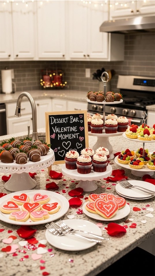 dessert bar set up on kitchen island