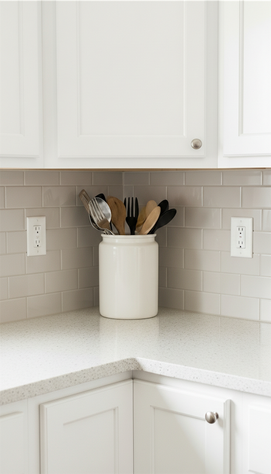 Minimal Kitchen Corner Decor canister in beige