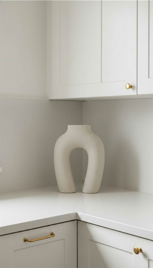 sculptural vase in minimal kitchen