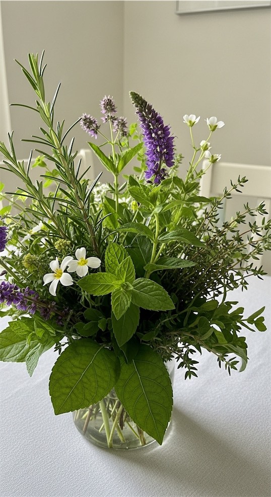 wildflower and herbs mixed on table 