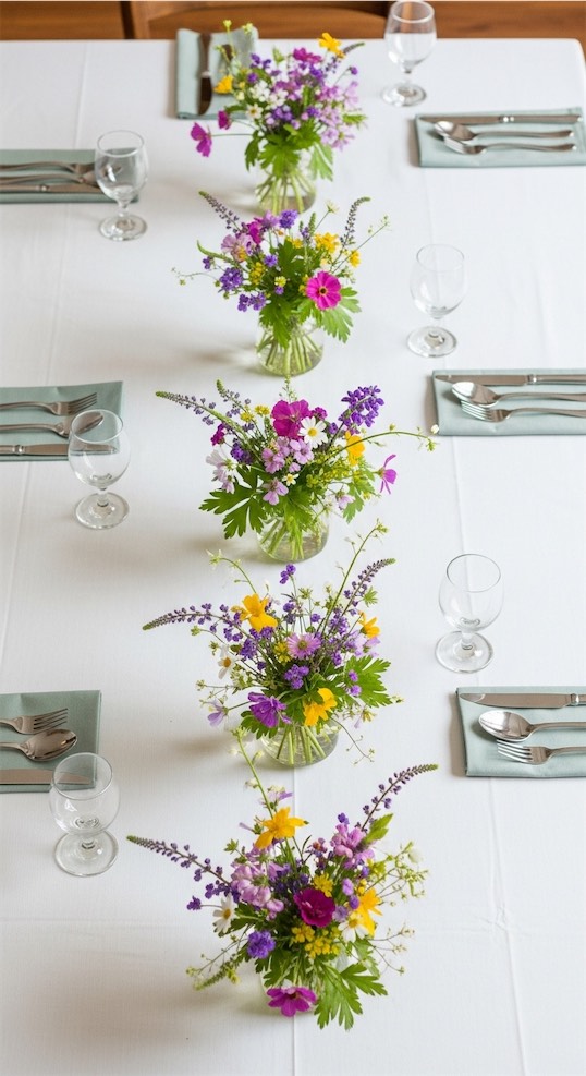runner of Spring Wildflower Table Centerpieces