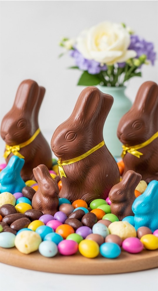 Chocolate bunnies on charcuterie board