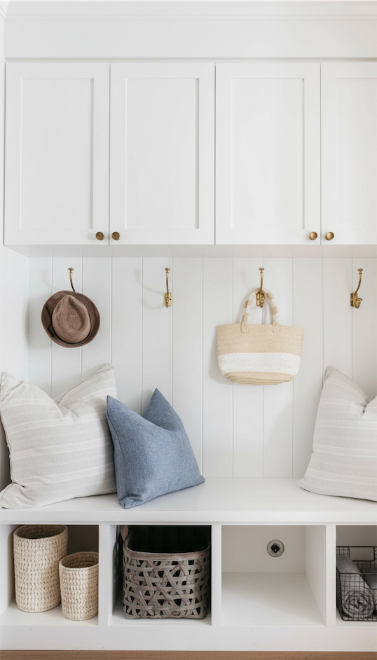 under bench storage in mudroom
