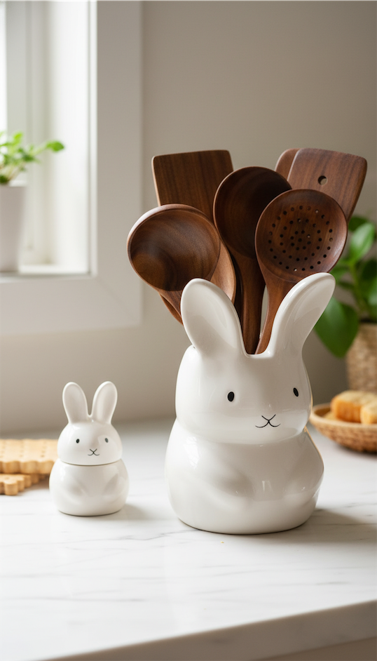 Ceramic bunny utensil holder