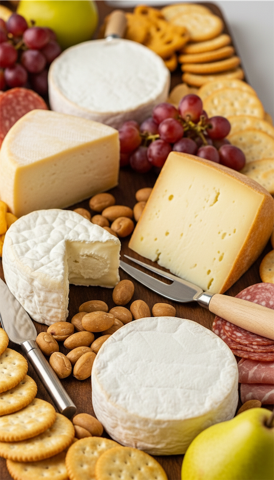 Selection of cheese on a grazing board for Easter